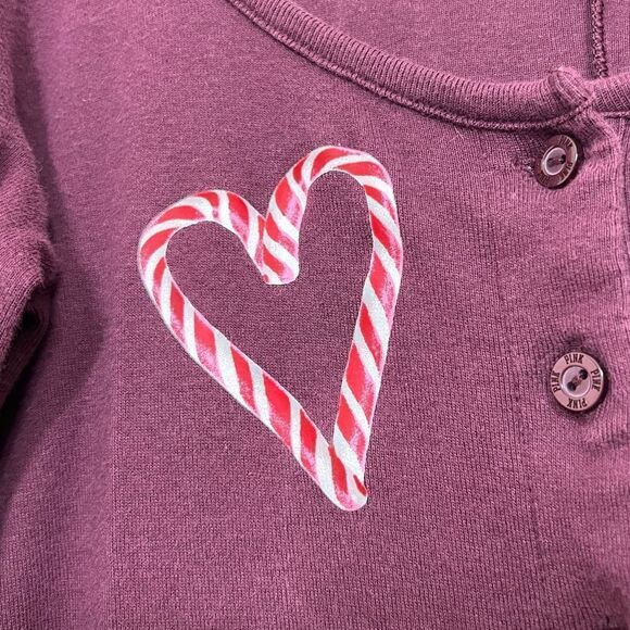 PINK Victoria’s Secret Candy Cane Heart Onesie Pajama Burgundy Christmas Size S - Picture 6 of 11